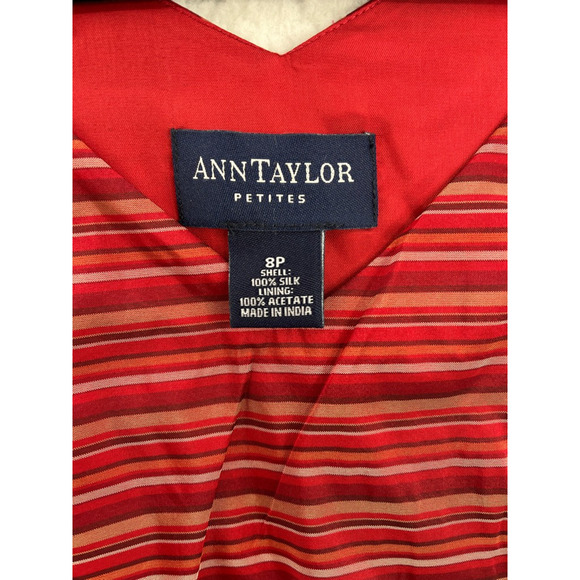 Ann Taylor Womens Tank Top Red Stripe Sleeveless Lined 100% Silk Petites 8P - Picture 6 of 6